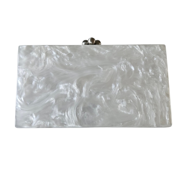 Edie Parker White Pearlescent Mrs. Bridal Slim Jean Box Clutch - Picture 7 of 16